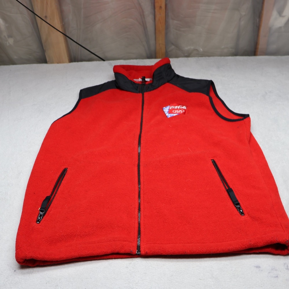 Coca-Cola Salt Lake 2002 Olympic Vest Mens Large Red Winter Fleece Full Zip VTG